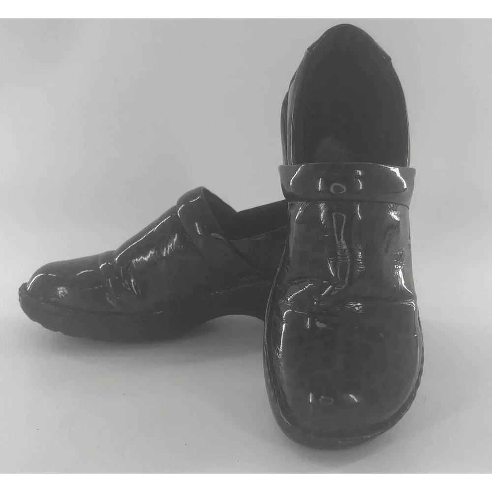 Born BOC Peggy Clogs Womens 10 Patent Leather Cheetah Leopard Chunky  Platform‎
